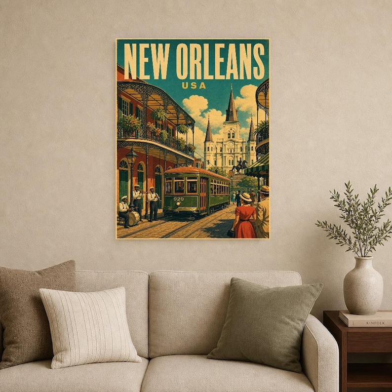New Orleans Travel Poster | Vintage 1950s French Quarter Print | Retro Louisiana Wall Art Print | Mid Century City Decor image 9