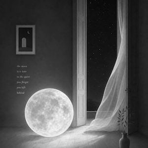 Impresión de arte de pared de luna surrealista ? Póster de dormitorio con paisaje de ensueño | Luna llena en una habitación Surrealismo suav imagen 9