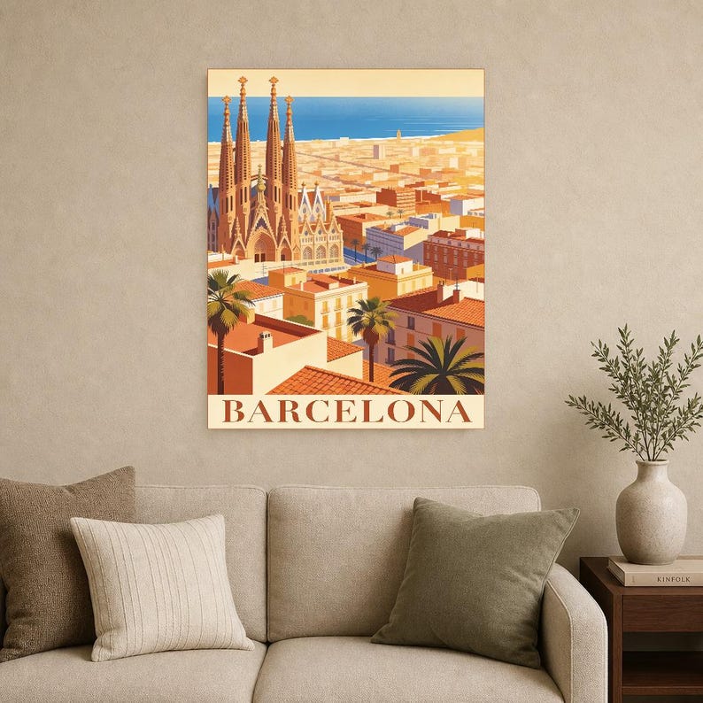 Póster de viaje vintage de Barcelona | Impresión de arte retro de la ciudad de España ? Decoración de pared de regalo de inauguración de la imagen 12
