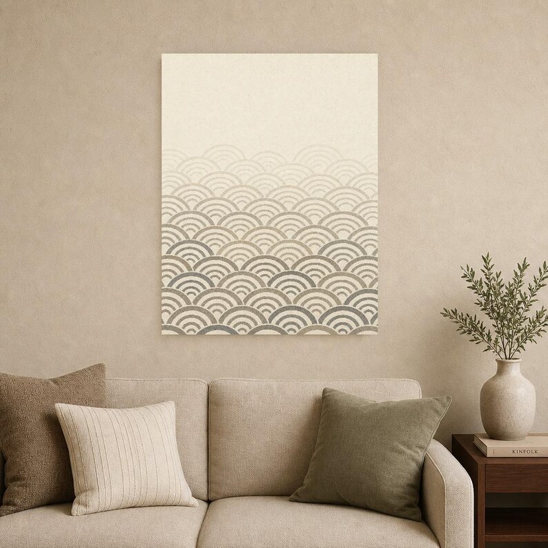 Set da parete neutro per la galleria Japandi Wall Art | Onde Seigaiha di salvia di sabbia | Stampa Wabi Sabi immagine 11