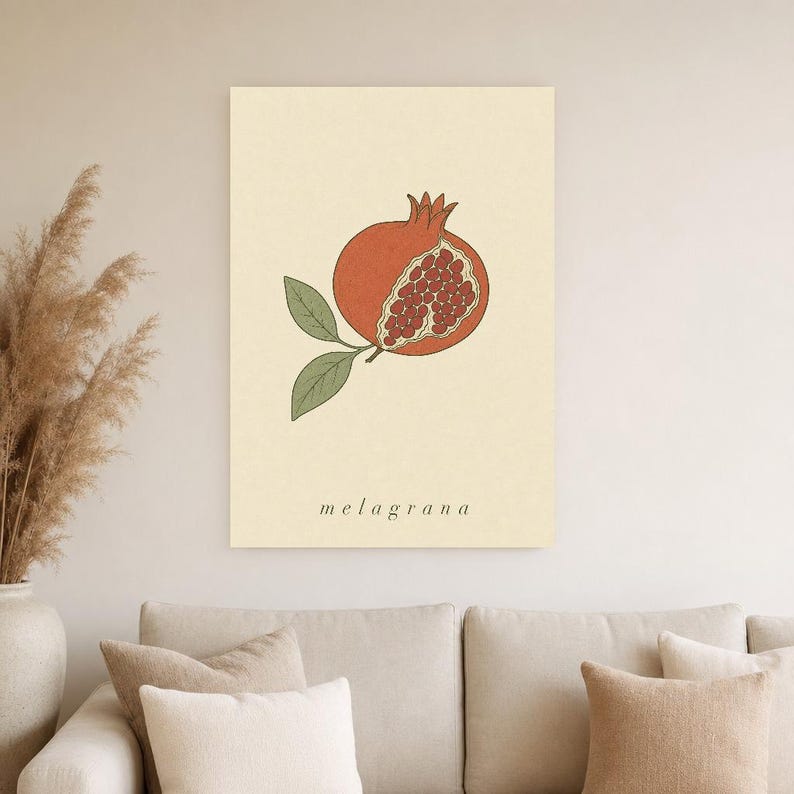 Pomegranate Botanical Wall Art Print | Minimalist Line Art Print | Melagrana Italian Kitchen Poster | Mediterranean Fruit Decor image 4
