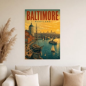 Póster turístico de Baltimore | Lámina vintage del Inner Harbor de los años 50 | Lámina decorativa de Maryland | Decoración urbana de mediados de siglo imagen 3