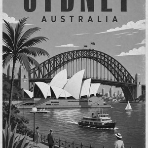 Reseaffisch med Sydney | Vintagetryck av operahuset | Australisk väggkonst | Tryckt och skickad bild 10