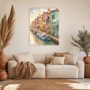 Burano Travel Poster | Soft Painting Italy Wall Art | Colorful Venice Canal Houses Print | Printed & Shipped image 6