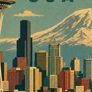 Seattle Travel Poster | Vintage 1950s Space Needle Print | Retro Washington Wall Art | Mid Century City Decor image 3