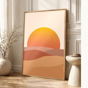 Terracotta XXL Sunrise Wall Art | Oversized Boho Arch Poster | Warm Minimalist Above Bed Print image 1