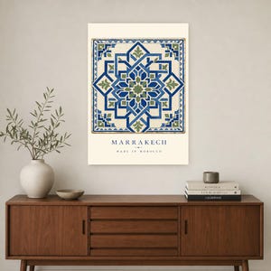 Marrakech Zellige Tile Wall Art Print | Moroccan Geometric Star Poster | Blue Green Maiolica Print | Boho Mediterranean Decor | Morocco Gift image 2