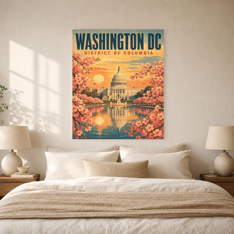 Washington DC Travel Poster | Vintage 1950s Capitol Print | Retro USA Wall Art Print | Mid Century City Decor image 6