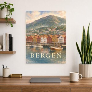 Bergen Travel Poster | Soft Painting Norway Wall Art | Named City Print | Printed & Shipped image 8