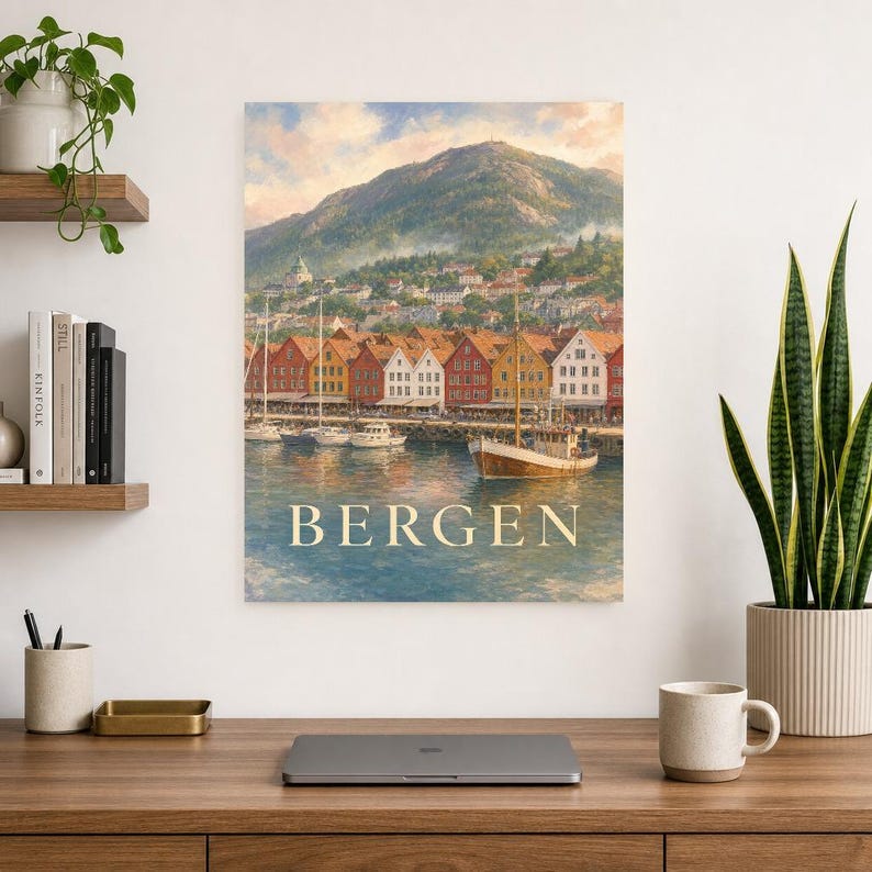 Bergen Travel Poster | Soft Painting Norway Wall Art | Named City Print | Printed & Shipped image 8