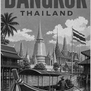 バンコク旅行ポスター｜ヴィンテージ寺院プリント｜タイのウォールアート｜印刷・発送 画像 10