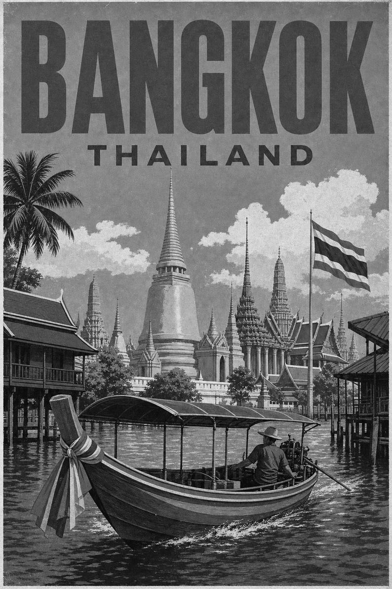 バンコク旅行ポスター｜ヴィンテージ寺院プリント｜タイのウォールアート｜印刷・発送 画像 10