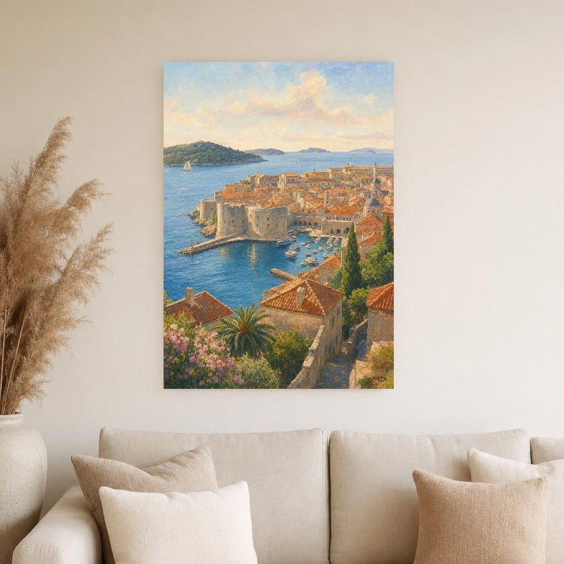 Dubrovnik Travel Poster | Soft Painting Croatia Wall Art | Adriatic Old Town Coastal Print | Printed & Shipped image 4
