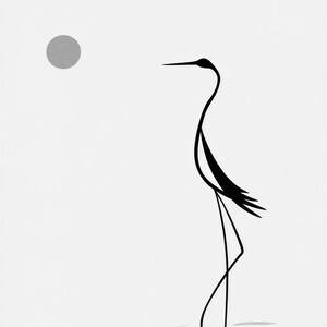 Cream Japandi Crane Wall Art | Zen Line Art Silhouette Poster | Minimalist Nature Gallery Print image 10