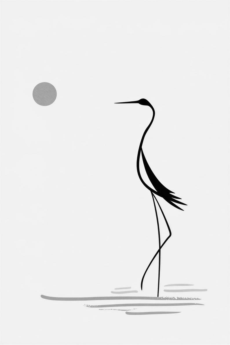 Cream Japandi Crane Wall Art | Zen Line Art Silhouette Poster | Minimalist Nature Gallery Print image 10