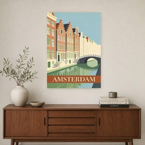 Amsterdam Vintage Travel Poster | Retro Netherlands City Art Print | Housewarming Gift Wall Decor image 3