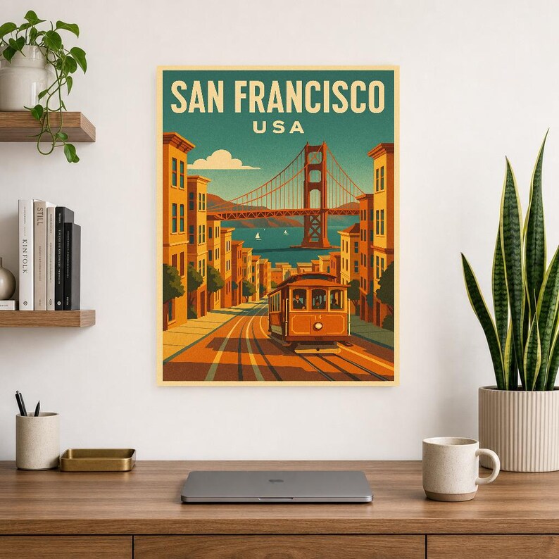 San Francisco Travel Poster | Vintage 1950s Golden Gate Print | Retro California Wall Art Print | Mid Century City Decor image 8