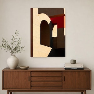 Arte mural de arquitectura brutalista | Póster de arco de hormigón cálido | Lámina geométrica minimalista de mediados de siglo imagen 2