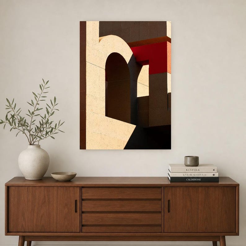 Arte mural de arquitectura brutalista | Póster de arco de hormigón cálido | Lámina geométrica minimalista de mediados de siglo imagen 2