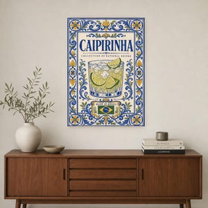 Caipirinha Cocktail Tile Wall Art Print | Brazil National Drink Poster | Azulejo Bar Cart Print | Maiolica Kitchen Decor image 2