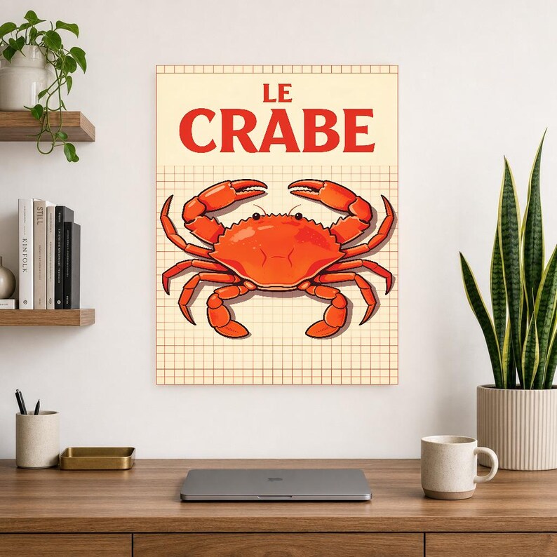 Crab Kitchen Wall Art Print | Retro Bistro Seafood Poster | Maximalist Coastal Kitchen Print | Dining Decor image 10