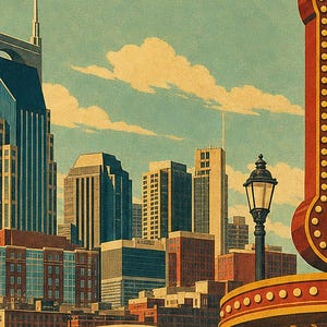 Nashville Travel Poster | Vintage 1950s Music City Print | Retro Tennessee Wall Art | Mid Century City Decor image 3