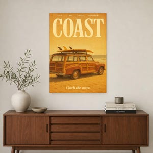 Cartel retro de la costa | Impresión de arte de pared vintage de los años 70 | Impresión de revista estética ? Regalo de decoración retro de imagen 3