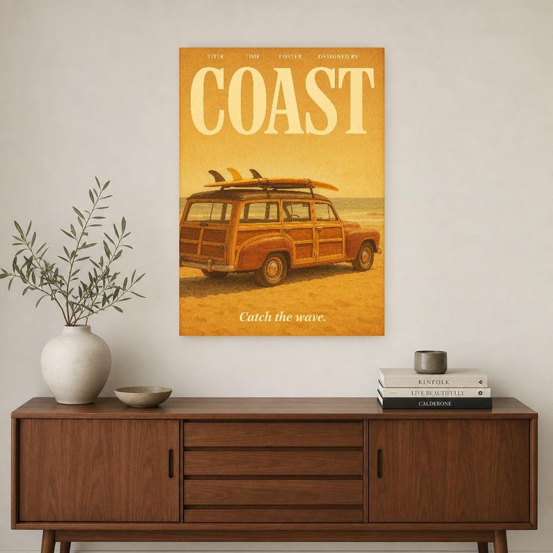Cartel retro de la costa | Impresión de arte de pared vintage de los años 70 | Impresión de revista estética ? Regalo de decoración retro de imagen 3