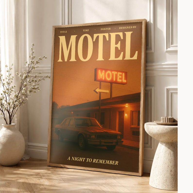 Retro Motel Poster | Vintage 70s Wall Art Print | Aesthetic Magazine Print | Mid Century Retro Decor Gift image 1