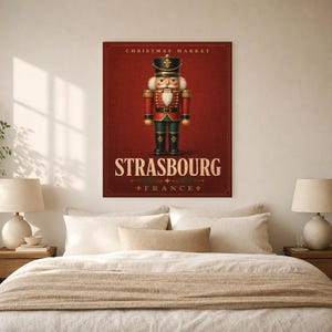 Cartel del cascanueces del mercado navideño de Estrasburgo | Arte de pared de vacaciones de Francia | Impresión navideña vintage | Decoració imagen 9