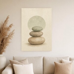 Sage Sand Japandi Wall Art Print | Neutral Gallery Wall Set | Wabi Sabi Stacked Stones Print image 4
