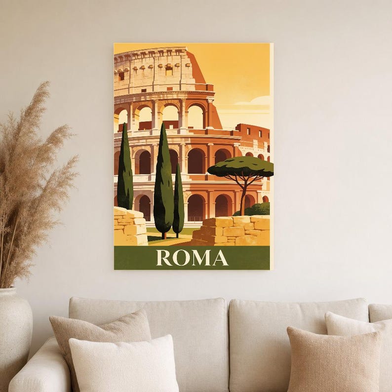 Rome Vintage Travel Poster | Retro Italy City Art Print | Housewarming Gift Wall Decor image 5