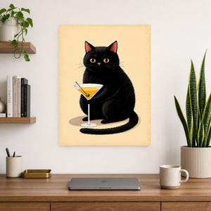 Black Cat Cocktail Wall Art | Funny Martini Bar Cart Poster | Retro Kitchen Bar Print image 7