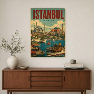 Póster de viaje de Estambul | Lámina vintage del Bósforo | Arte mural turco | Impreso y enviado imagen 2