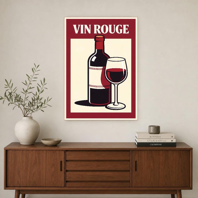 Red Wine Kitchen Wall Art Print | Retro Bistro Bar Poster | French Maximalist Bar Cart Print | Dining Room Decor image 3