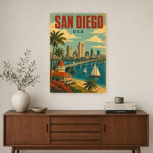 San Diego Travel Poster | Vintage 1950s Bay Print | Retro California Wall Art | Mid Century City Decor image 2