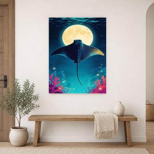 Bioluminescent Manta Ray Poster | Deep Sea Ocean Bathroom Wall Art Print | Dark Coastal Night Print image 16