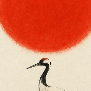 Minimale Rote Sonne Japandi Wandkunst | Einzelkran-Tintendruck | Zen-Wandkunst-Poster Bild 3