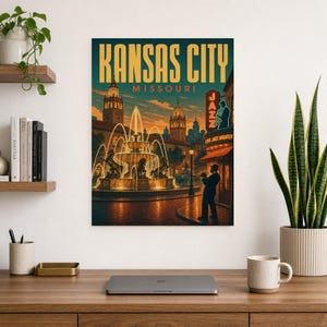 Póster turístico de Kansas City | Lámina vintage de las fuentes de jazz de los años 50 | Lámina decorativa de Missouri | Decoración urbana de mediados de siglo imagen 7