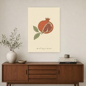 Pomegranate Botanical Wall Art Print | Minimalist Line Art Print | Melagrana Italian Kitchen Poster | Mediterranean Fruit Decor image 2