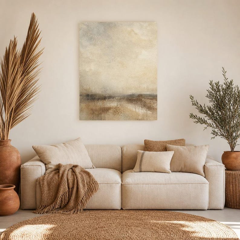 Warm Beige Abstract Wall Art Print | Neutral Color Field Print | Sand Taupe Watercolor Poster | Japandi Minimalist Bedroom Decor image 7