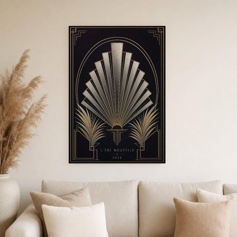 Neo Art Deco Wall Art Print | Plum and Chrome Geometric Arch Poster | Modern Art Deco Revival | Luxury Living Room Decor image 4