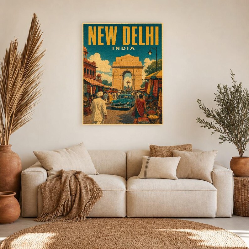 New Delhi Travel Poster | Vintage India Gate Print | Indian Wall Art | Printed & Shipped image 7