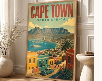 Cape Town Travel Poster | Vintage Table Mountain Print | South Africa Wall Art | Printed & Shipped