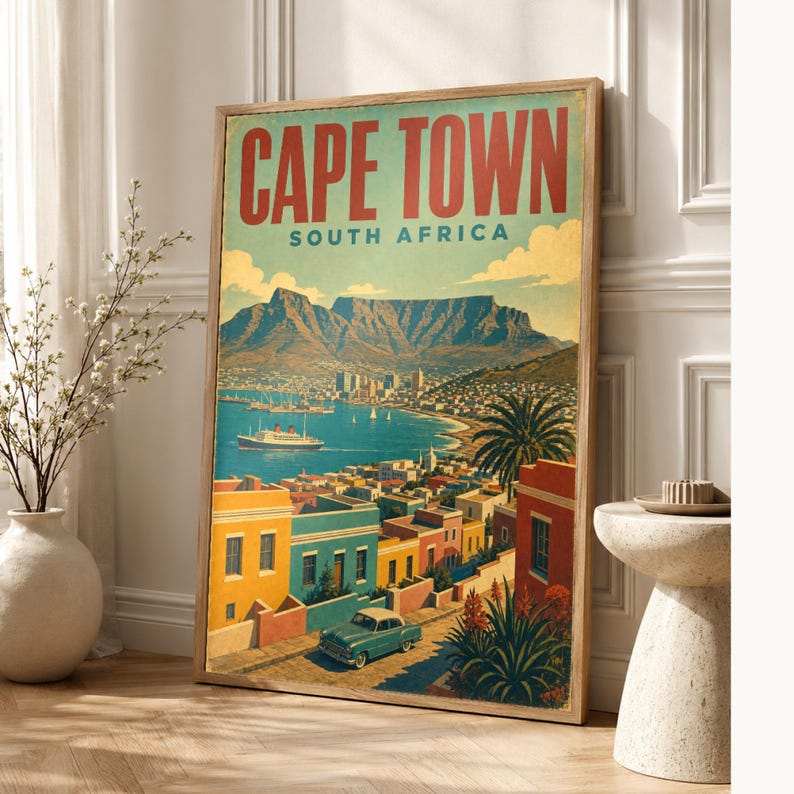 Kapstadt-Reiseposter | Vintage-Druck des Tafelbergs | Wandbild aus Südafrika | Gedruckt & Versand Bild 1