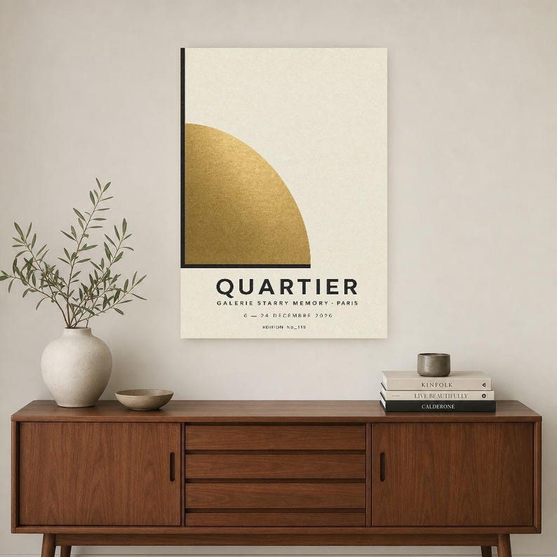 Quartier | Arte Mural Abstracto Dorado | Poster Galeria Moderna | Impresion Geometrica Minimalista imagen 2