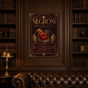 Bordeaux Art Deco Negroni Recipe Wall Art Print | Gold Cocktail Recipe Poster | Bar Cart Decor Print | Kitchen Wall Art image 5