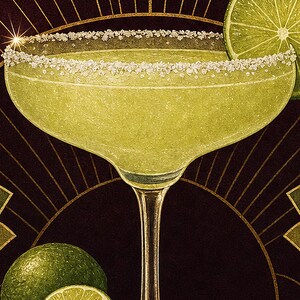 Arte de pared con receta de Margarita Art Déco dorado | Póster de receta de cóctel de lima | Impresión de decoración de carrito de bar | Art imagen 3