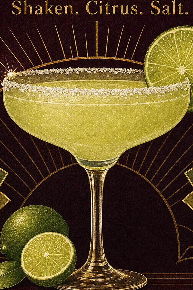 Arte de pared con receta de Margarita Art Déco dorado | Póster de receta de cóctel de lima | Impresión de decoración de carrito de bar | Art imagen 3