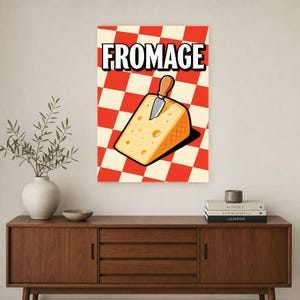 Kaas keuken kunst aan de muur print | Retro Bistro Voedselposter | Maximalistische Franse keukenprint | Eetkamerdecoratie afbeelding 3